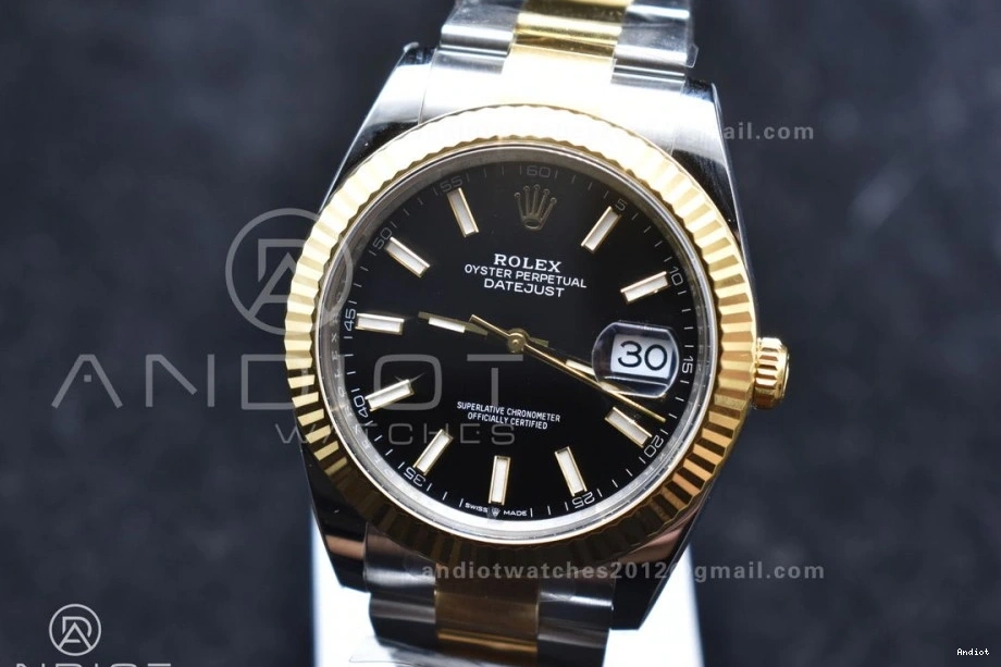 1:1 Oyster YG Bracelet Edition Best Clean SS Black Stick on 126333 41 VR3235 Steel Dial DateJust 904L 0512